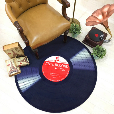 Picture of Cross-border Retro Fashion Personalized Music Vinyl Records Round Non-slip Living Room Bedroom Stool Floor Mat Carpet