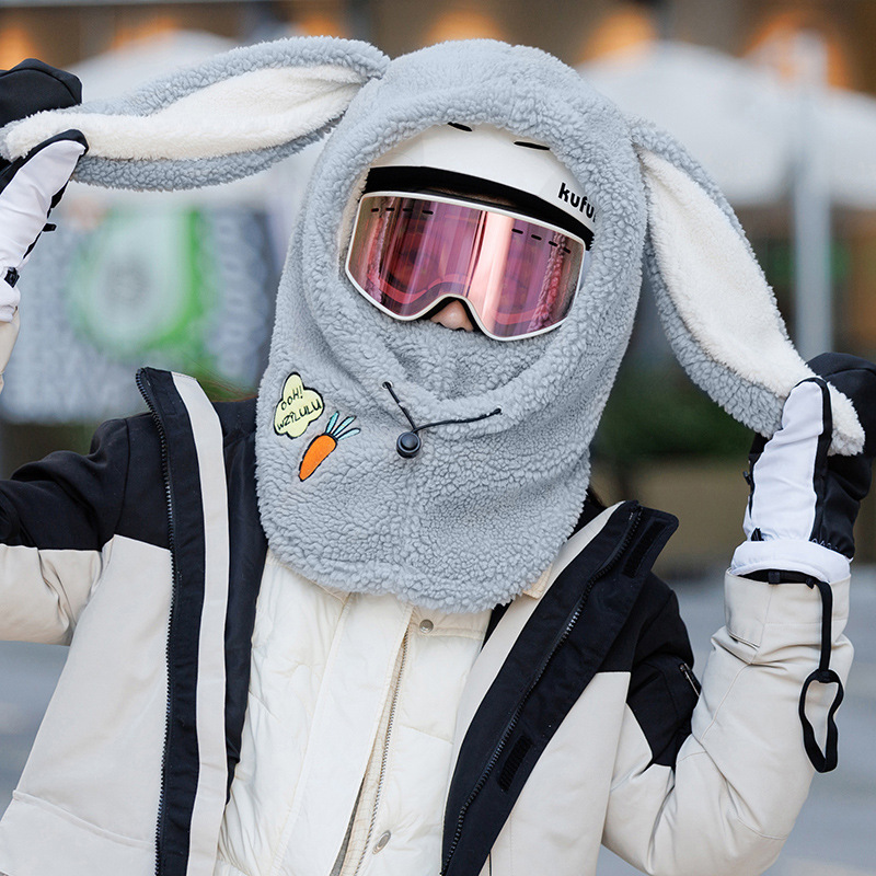 Picture of Winter Warm Series Cute Bear Hat Mask All-in-One Women's Ear Protector Cycling Warm Ski Helmet plush Hat