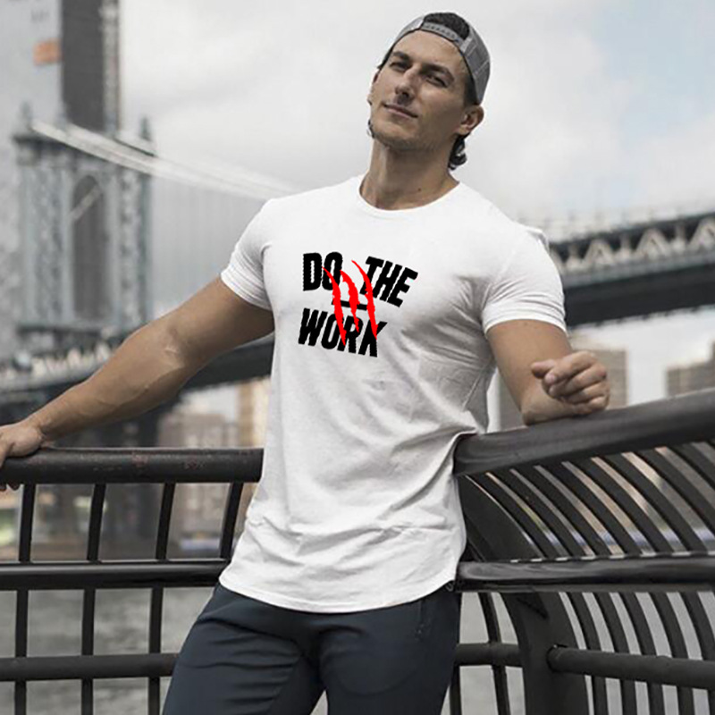 Summer New Arrival Muscle Fitness Short-sleeved Fashionable Simple Print T-shirt Gym Training Clothes Slim-fit Sports Leisure T-shirt