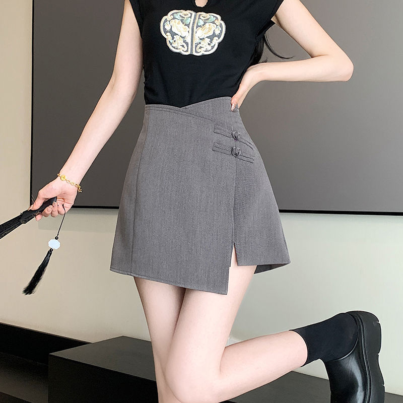 New Chinese Style National Style Irregular Pants Skirt 2024 New Split Anti-walking Skirt Women's Summer High Waist A- line Skirt