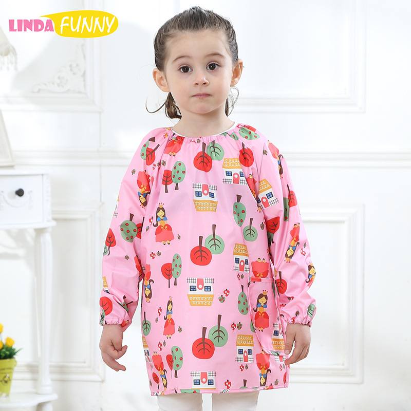 Cross-border Source children's overalls waterproof painting clothing baby boys and girls fashion cartoon Children's Protective clothing playing sand