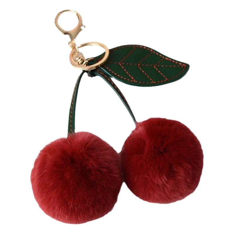 Real Rex Rabbit Fur Small Cherry Car Keychain Pendant Cute Plush Ball Doll Bag Bag Pendant