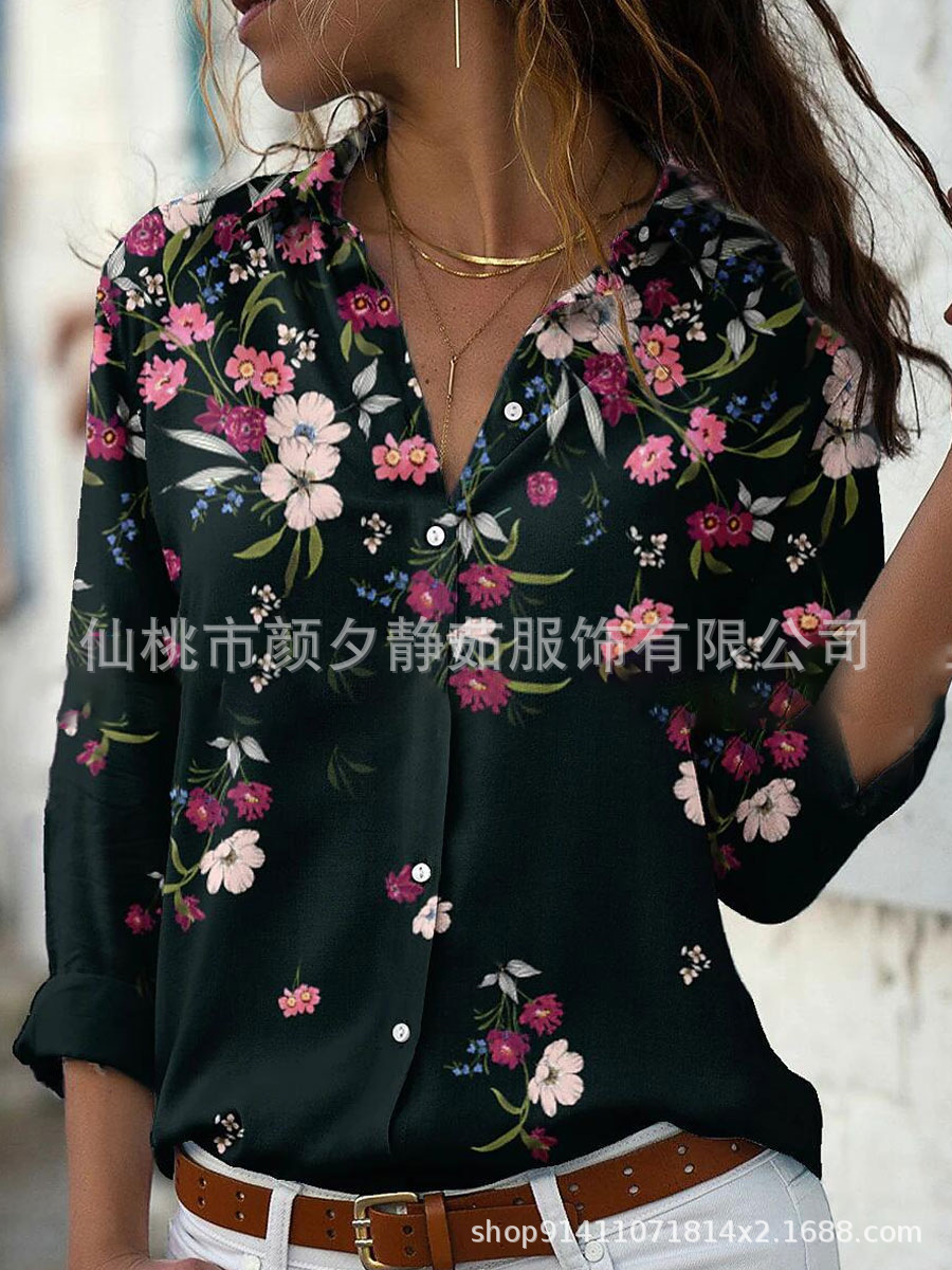 Picture of 2022 New Foreign Trade Women's AliExpress Spring Long Sleeve Shirt Fashion plus size Printed Top
