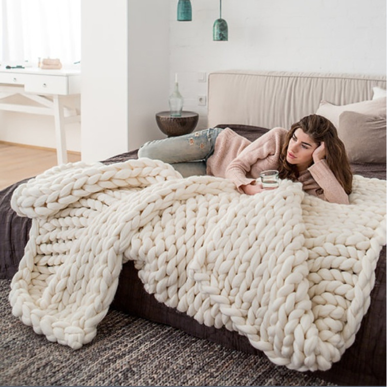 Cross-border New Super Thick Wool Blanket Arm Knitted Blanket Hand-woven Wool Blanket Sofa Iceland Wool Blanket