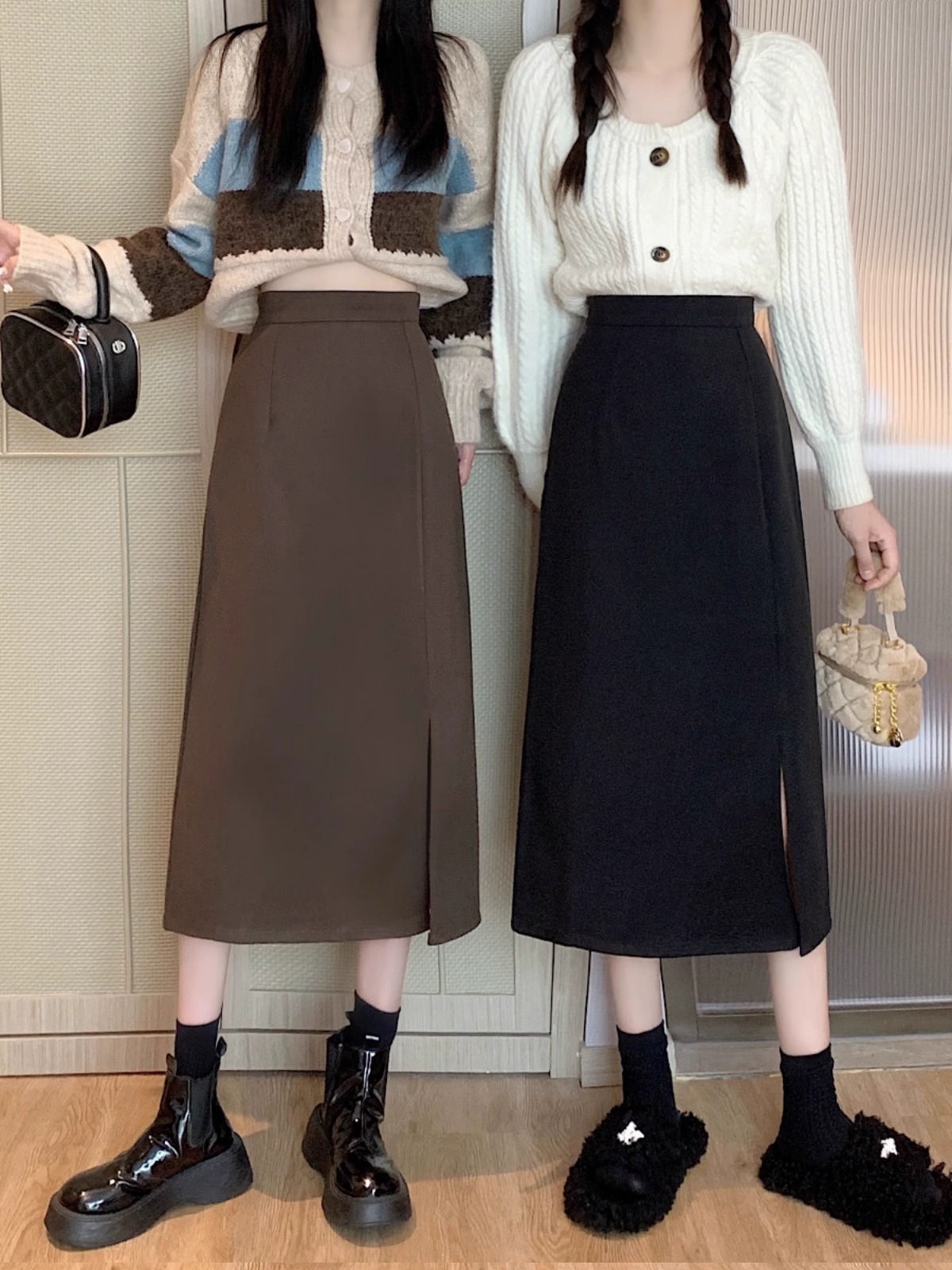 Women's High Waist Slimming Mid-length A- line Skirt 2024 Spring Fashion Korean Style Split Small One-step Skirt
