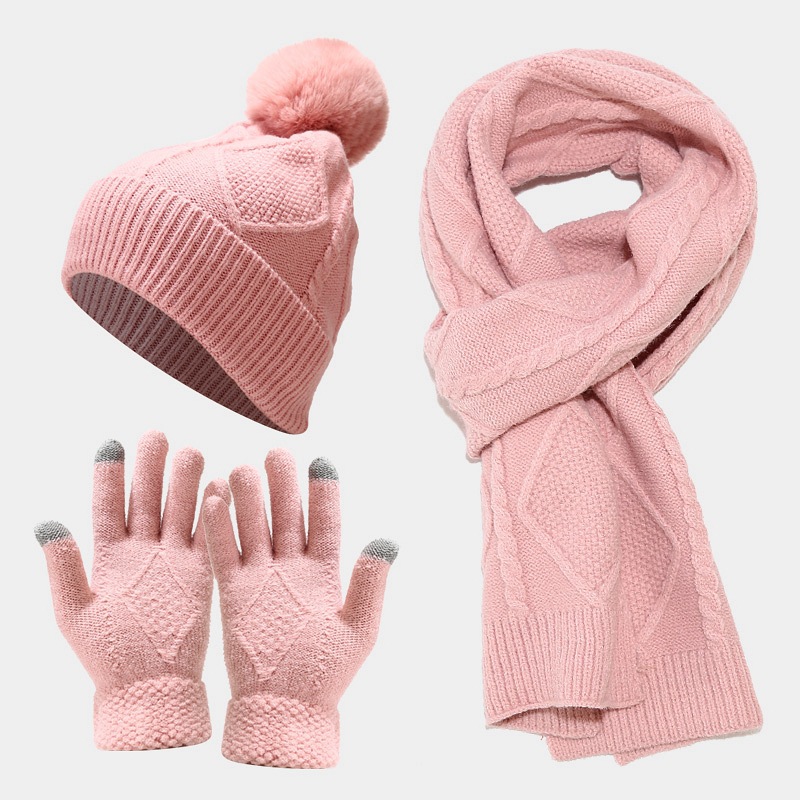 Picture of European and American New Adult Hat Scarf Gloves Three-piece Set Autumn and Winter Outdoor Cold-proof Warm Thickened Knitted Hat Set