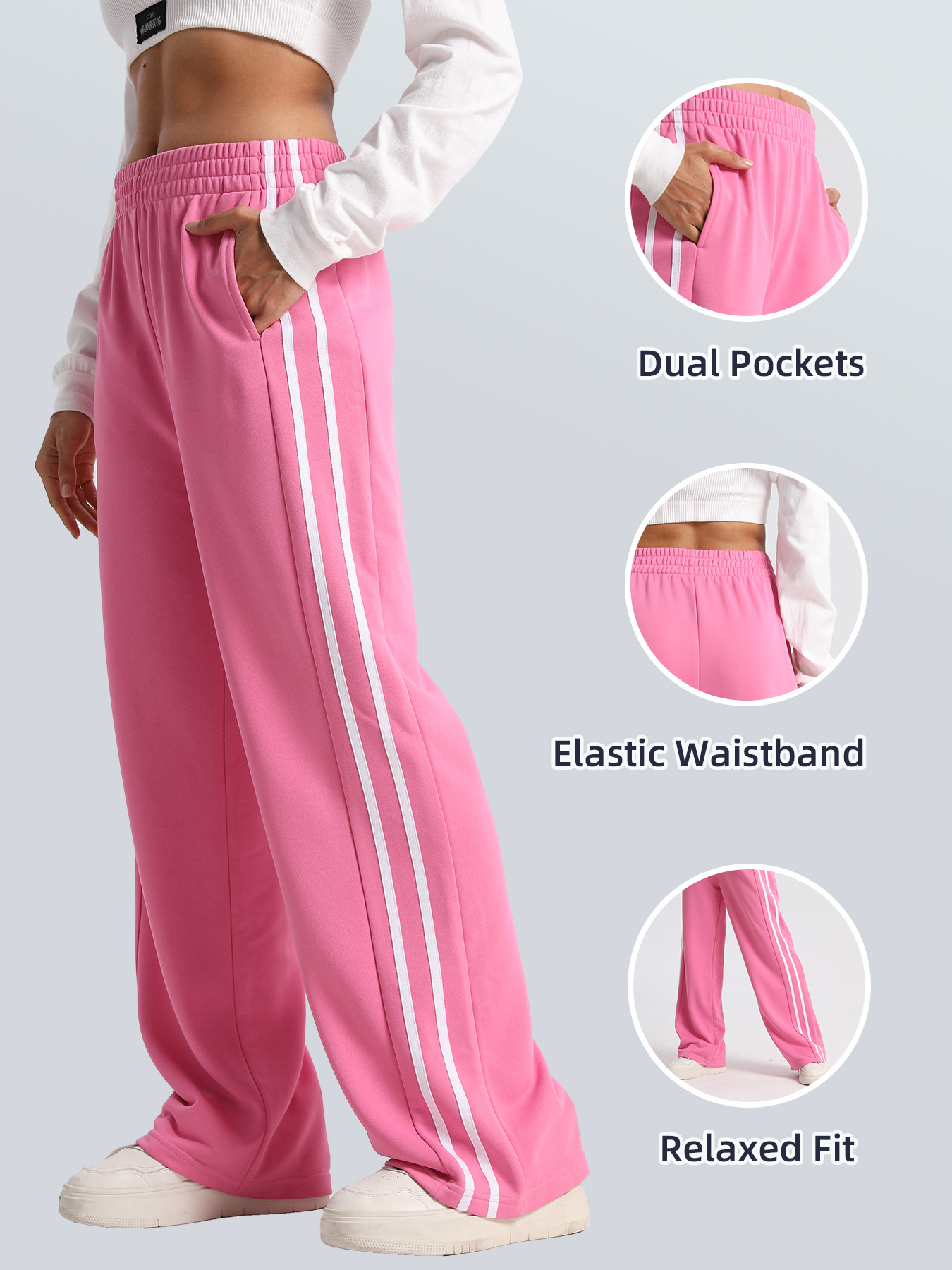 Cross-border American Parallel Bars Striped Sports Pants Women's Spring and Summer New High Waist Wide Leg Loose Straight Casual Sports Pants