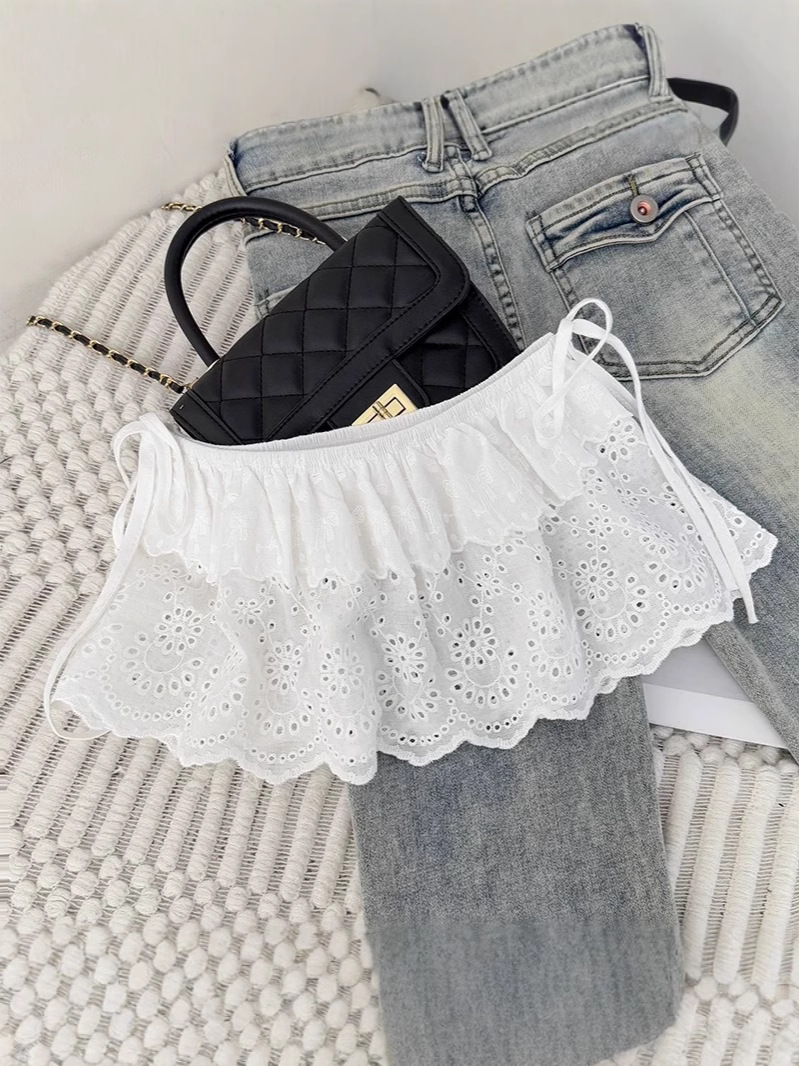 French Embroidered Hollow-out Gouhua Layer-by-Layer Cake Skirt Women's Spring 2025 Bow Tie-up Skirt Fart Curtain