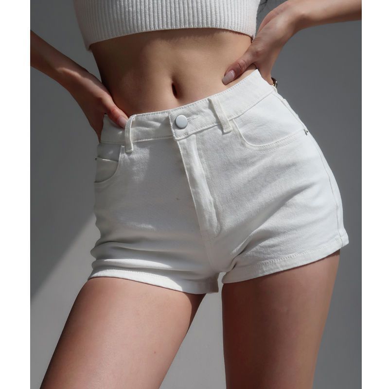 American White Retro Stretch Slim Fit Slim High Waist Denim Shorts Women's Leg Long Hip Sexy Hot Pants 2024