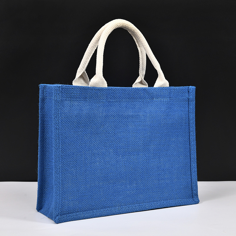 Blue blank jute tote bag coated core linen bag linen tote bag diy jute shopping bag wholesale