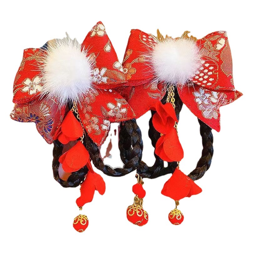 New Year Headwear Children's Hanfu Hair Accessories Little Girl's Chinese Style Wig Braid Hairpin Girl's Antique Princess Tassel