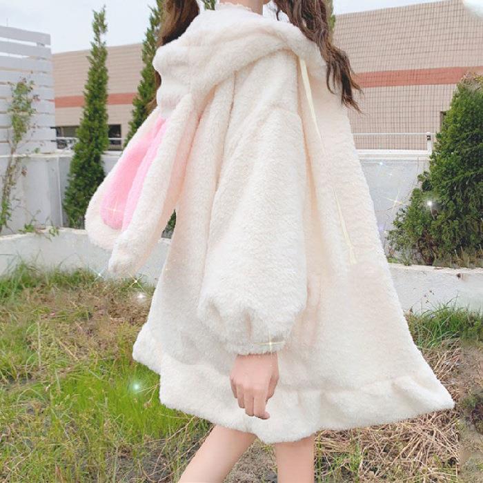 Picture of 2022 Autumn and Winter Japanese Soft Girl Rabbit Ear Mid-length Hooded Sweatshirt Women's Autumn and Winter Cashmere Coat Women