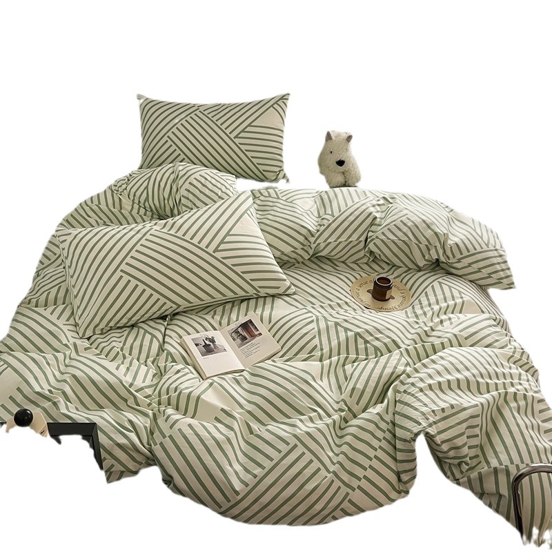 100% Pure Cotton Four-Piece Set 60-Count Nantong Cotton Bed Bed Sheetss, Quilt Covers, Fitted Bed Sheetss, Ins Style Student Dormitory Three-Piece Set 4