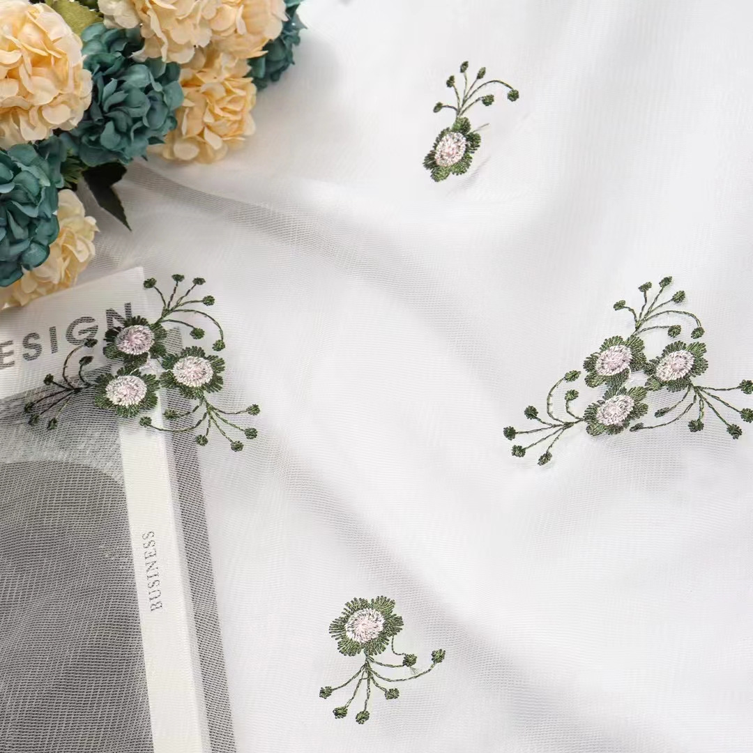 2022 new girls dress dark green small flower embroidered fabric spring and summer women's ethnic style Han style embroidered cloth