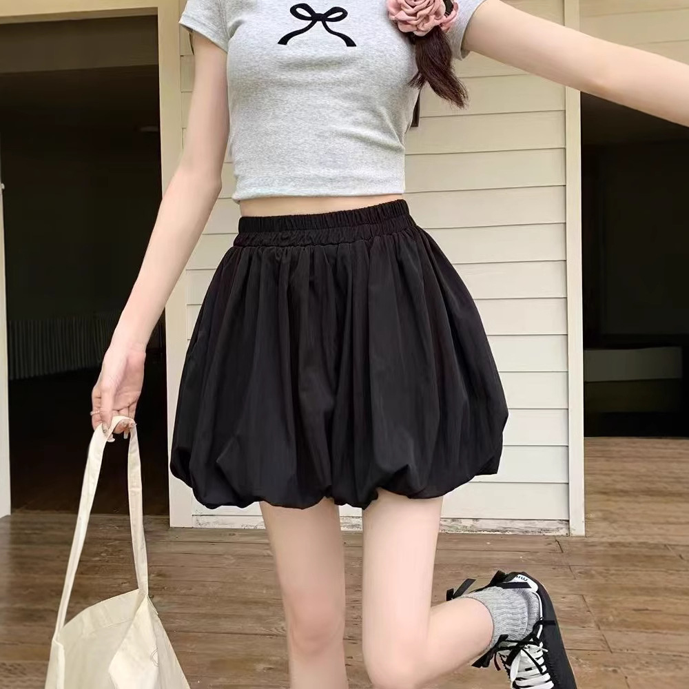 White Flower Bub Skirt Pants Women's Summer 2025 New High Waist Loose Casual Small A- line Wide Leg Cloud Shorts
