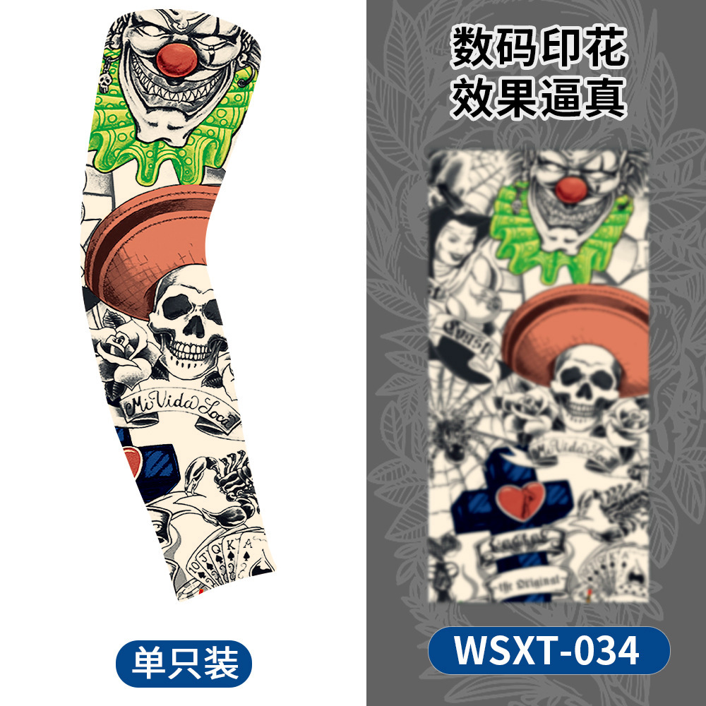 Picture of Summer Riding Sunscreen Tattoo Sleeve Simulation Tattoo Quick-drying Arm Protector Outdoor Sports Sunshade Breathable High Elastic Ice Sleeve