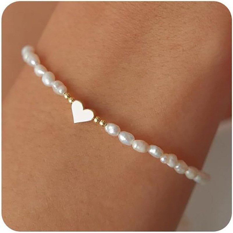 Valentine's Day Love Imitation Pearl Bracelet Fresh Style Iron Gallstone Jewelry Bracelet Simple Elegant Style Jewelry