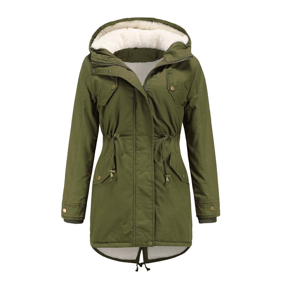 Picture of 2024 European Size Autumn and Winter New Women's Export Cotton Coat Women's Pure Color Hooded Parka Coat Thick Cotton Coat Fleece-Lined Cotton Coat
