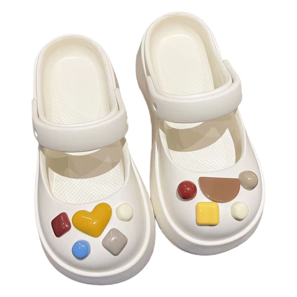 New Style Dung Feeling Baotou All-match Slippers Women's Outer Wear Flat High Heels Thick Bottom Non-slip Deodorant Cartoon Glover Shoes