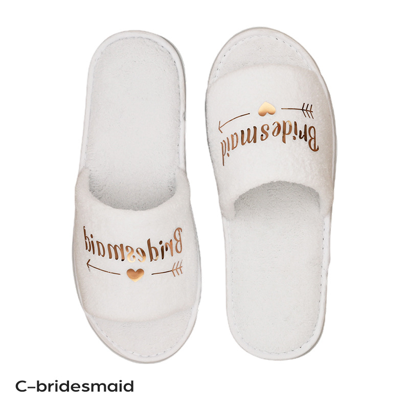 Picture of Wedding Pajamas Party Slippers Gold English Bronzing Letters Bride Bridesmaid Wholesale