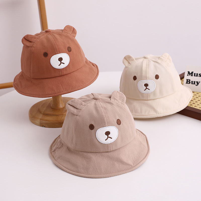 Bear Cartoon Baby Basin Cap Spring 6-24 Months Infant Boy Cap Baby Cotton Cute Out Fisherman Cap