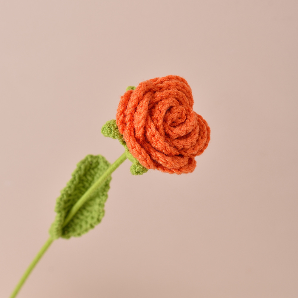 Picture of Finished Hand-Knitted Rose Artificial Flower Knitting Flower Handmade Flower DIY Wool Knitting Homemade Crochet Bouquet