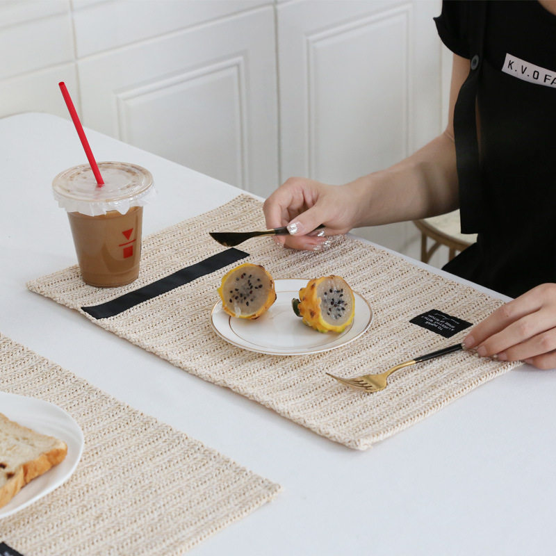 Picture of Beauty Elements ins Style Woven Place Mat Table Mat Southeast Asia Style Rectangular Simple Heat Insulation Mat Cross-border Hot Sale