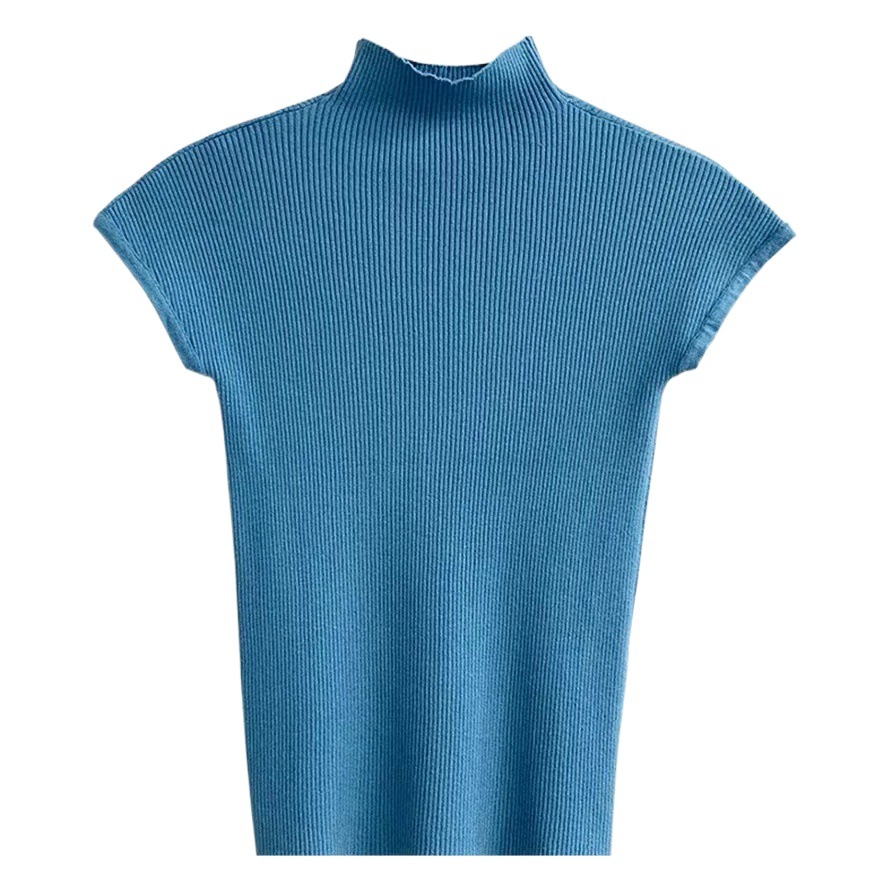 Korean style Autumn half turtleneck sweater thin sweater short sleeve black design slim fit inner and outer wear bottoming shirt
