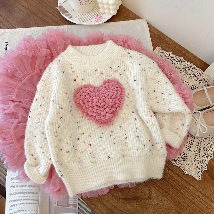 Picture of Girls Korean Style Heart Thickeneded Sweater 2025 Winter Baby Fashionable Warm Kidsren's Winter Thick Sweater