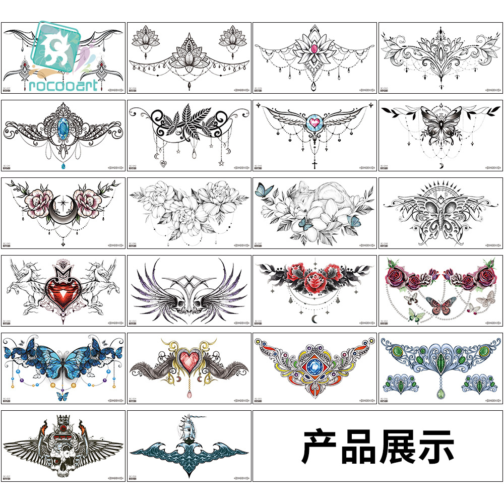 Picture of 2022 new cross-border supply waterproof tattoo stickers simple black and white flower sternum stickers personalized tattoo wholesale