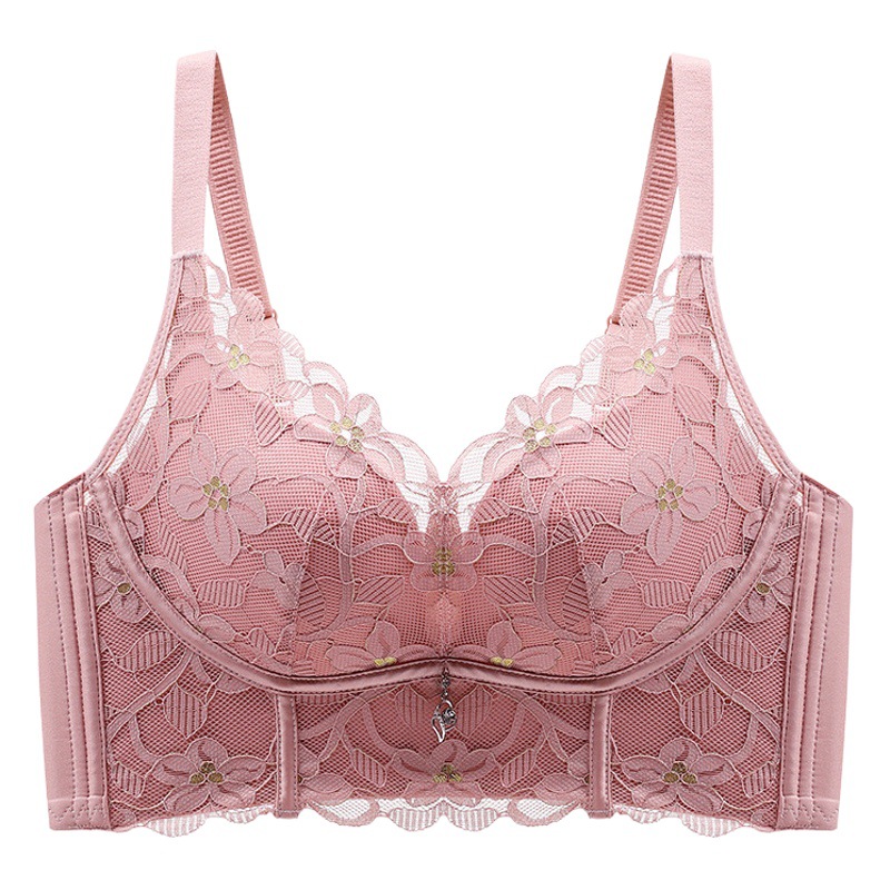 Original Golden Silk Lotus Adjustable Underwear Large Chest Small Seamless Gather Top Lace Bra for Women without Steel Rings