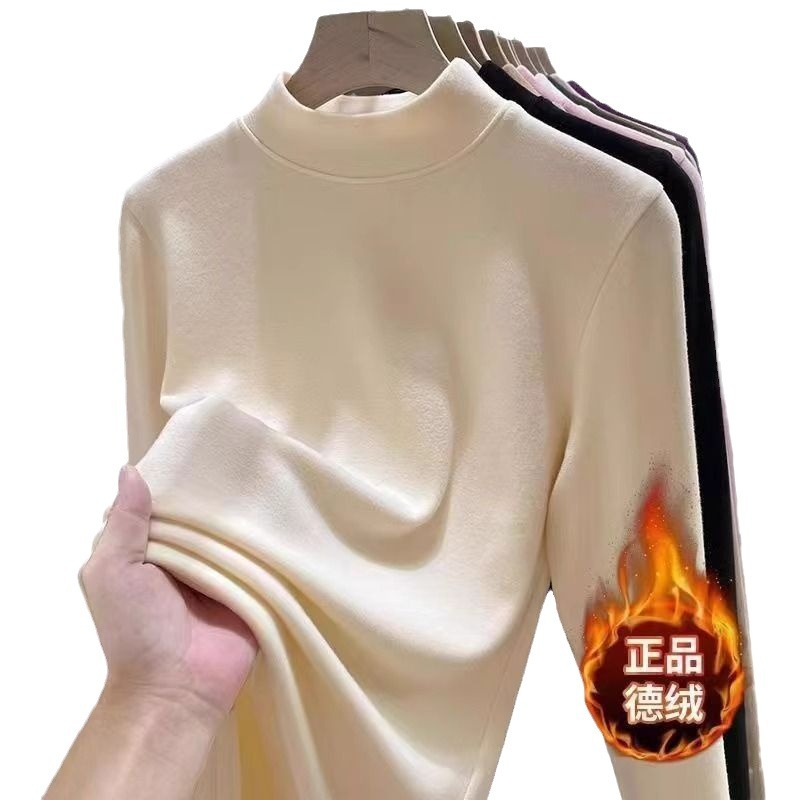 Picture of Super Soft Waxy Inner Wear Autumn and Winter Half High Neck Sanding Long Sleeve Warm Slim Fit fleece-lined Thickened Top 2024 Base New