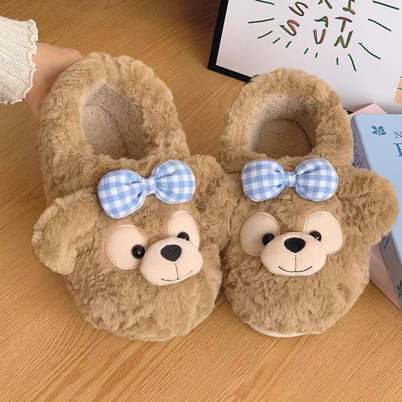 Foreign Trade Cotton Slippers Women's Autumn and Winter Cute Bear Outer Wear Thick-soled Home Non-slip Heel fleece-lined Warm Moon Shoes