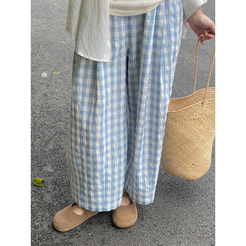 2025 Summer Cloud Pants chubby girl plus size Blue Padded Pants Women's Wide Leg Small Slim Japanese Balloon Pants