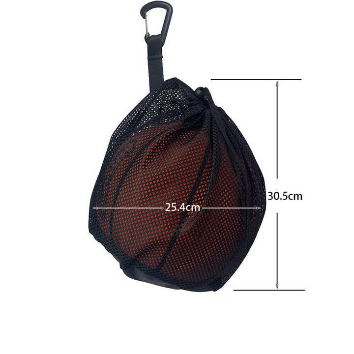 Picture of Portable single ball storage bag mesh tote bag drawstring sling backpack for carrying basketball volleyball football