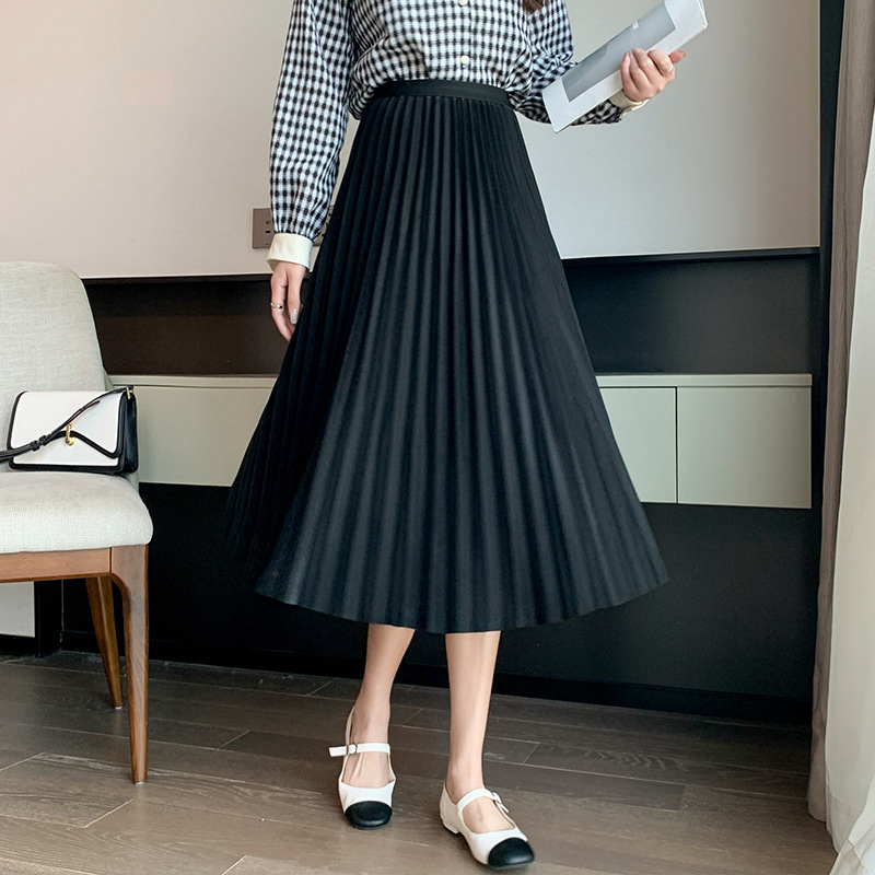[Stacking placket] 24 Winter Puyuan Pleated Large Pendulum High Waist High Temperature Pleated Retro Slimming Mid-length Skirt