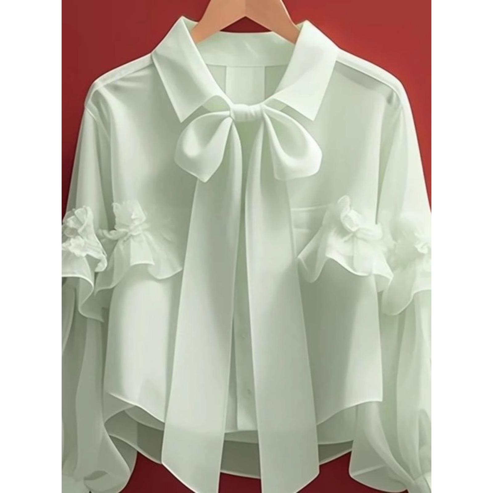 Picture of New Tops for Women 2025 Early Autumn Vintage French Unique Beautiful Green Bow Long-Sleeved Shirt A2918