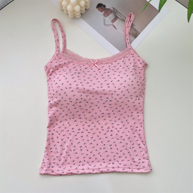 Picture of bm wind ice silk floral suspenders vest with chest pad one-piece beautiful back inside and outside wear Korean pure suspenders underwear