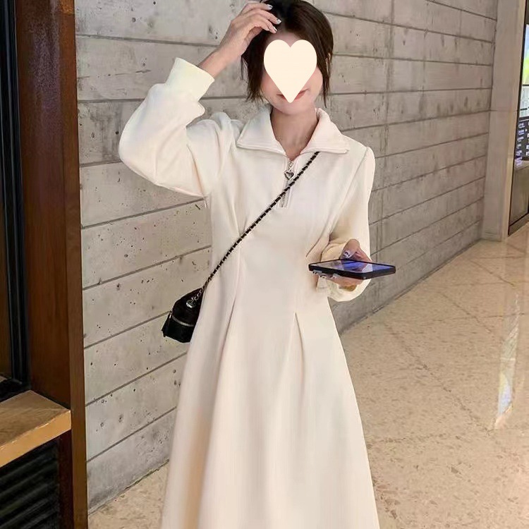 Autumn New 2025 Women's chubby girl Waisted Skirt plus size High-end Long-sleeved Waffe dress Women