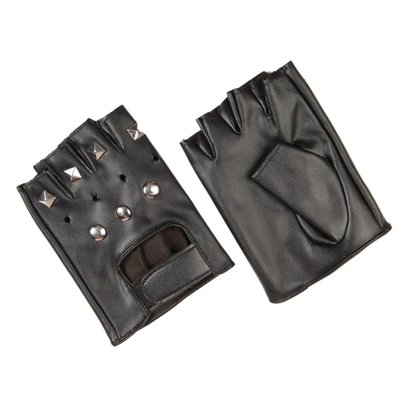 Manufacturer Wholesale Genuine Leather Gloves Punk Hip-Hop Rivets Half-Finger Leather Gloves Men's Fingerless Performance Performance Gloves