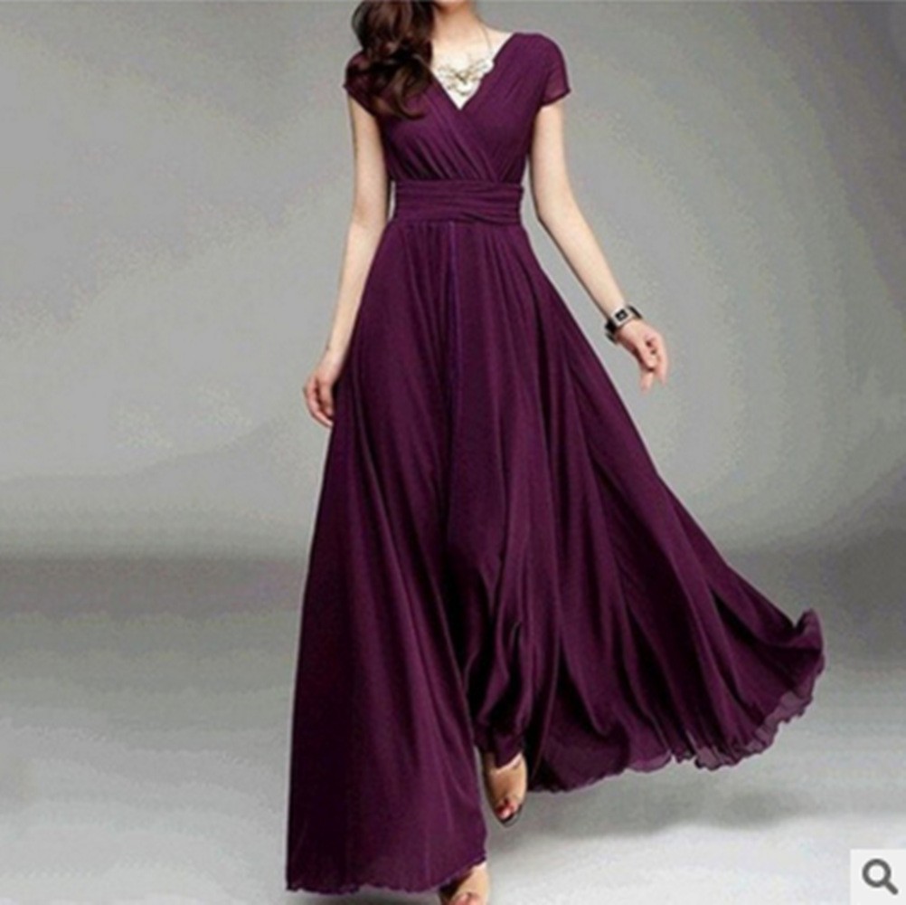 EBay AliExpress Amazon European and American Cross-border V-neck Short-sleeved Bohemian Chiffon Waisted dress Evening Dress