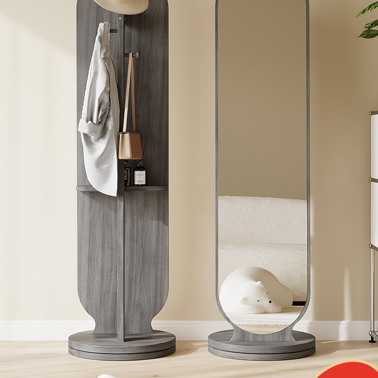 Rotating Dressing Mirror, Floor-Standing Full-Length Mirror, Clothes Hanger, Integrated Bedroom Coat Rack, Mirror, Vertical Removable Fitting Mirror