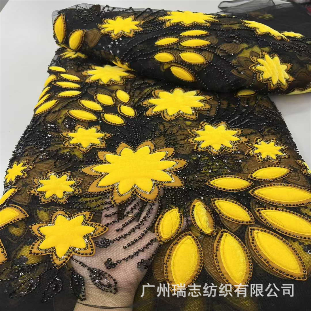 Picture of New Sequin Embroidered Velvet Fabric Embroidered Mesh Bottom Lace Fashion Wedding Dress Fashion Dress Accessories