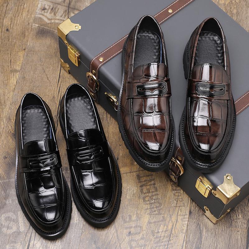 2025 Cross-border Large Size Shoes Teenager Large-toe Shoes Slip-on Loafers Small People Thick-soled Height-increasing Leather Shoes Men's Shoes