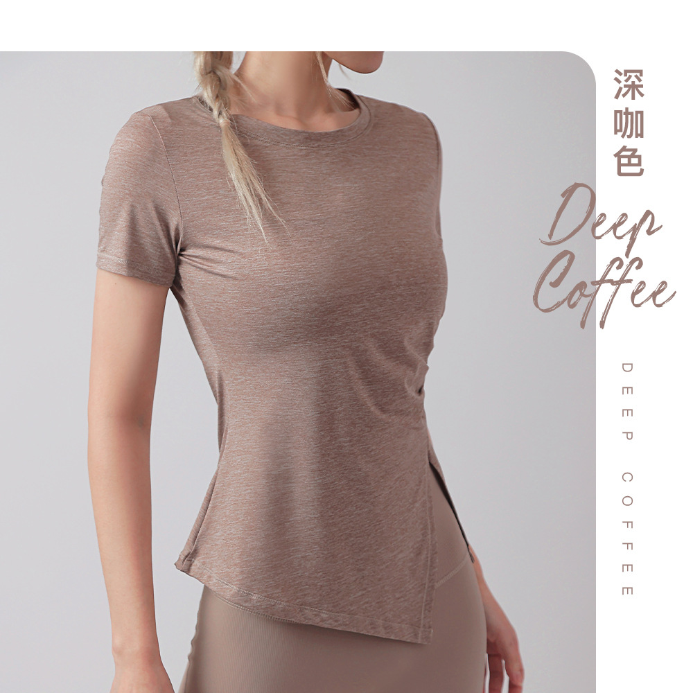 Picture of plus size Sports T-shirt Women's Elastic Breathable Round Neck Tight Split Running Fitness Quick-drying Clothes Short-sleeved Yoga Clothes for Women