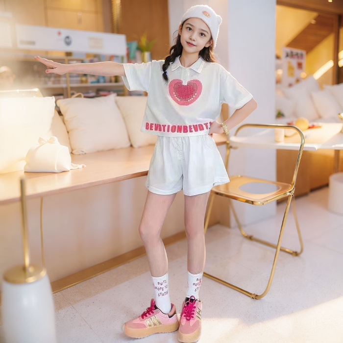 Picture of Girls Summer Suit 2025 Summer New Style Fashionable Big Kidsren's Clothing Pure Cotton Short-Sleeved T-Shirt Two-Piece Set