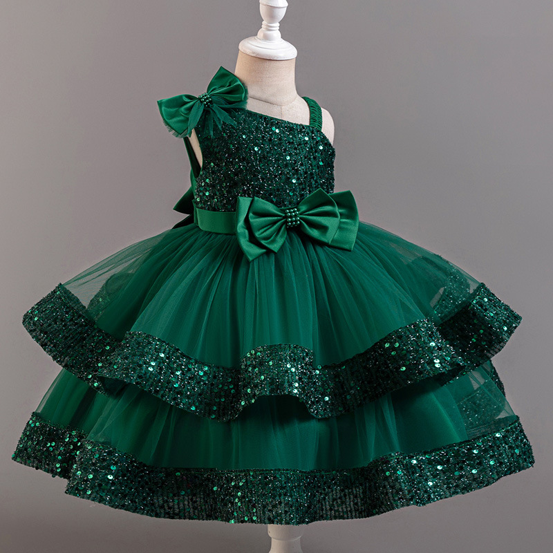 Cross-border New Children's Dress Sequin Puff Mesh Cake Princess Dress Baby Girl One-year-old Banquet Evening Dress