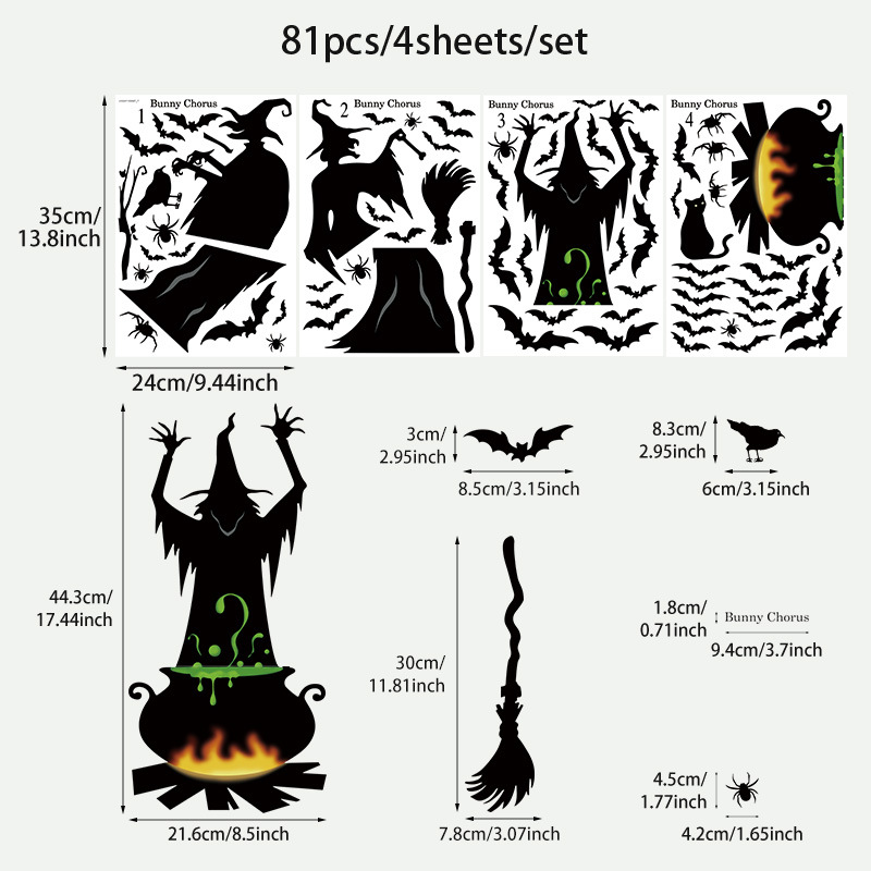 Picture of Cross Border Halloween Window Stickers Holiday Party Living Room Wall Decoration Witch Wall Stickers Bat Horror Atmosphere Stickers