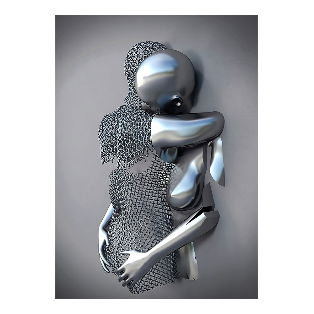 Picture of Scandinavian Home Decoration Canvas Painting Metal Character Statue Poster Hanging Painting Wall Frameless Painting Core Creative Metal