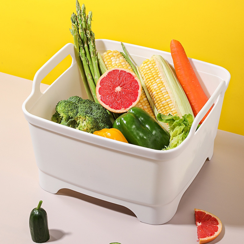 Picture of Vegetable Washing Basket Kitchen Drain Basin Amoy Vegetable Artifact Household Vegetable Washing Basin Drain Basket Wash Fruits and Vegetables Sink Wash Bowl and Chopsticks Basin